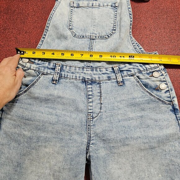 Sonoma Distressed Acid Wash Denim Overalls Girl 14 Lace Knee Patch Raw Hem Retro - Picture 6 of 9